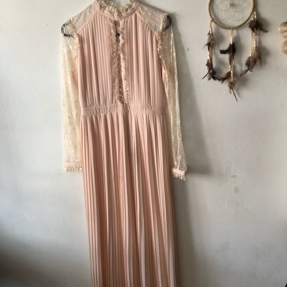 Floor length ivory/ pale peach lace dress